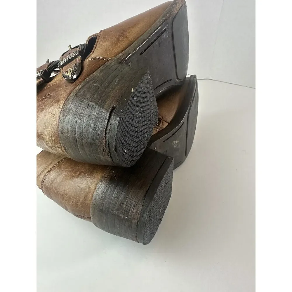 Frye Ray Ankle Boots Brown Leather Western Shootie Cowboy Booties 7.5 M *Flawed